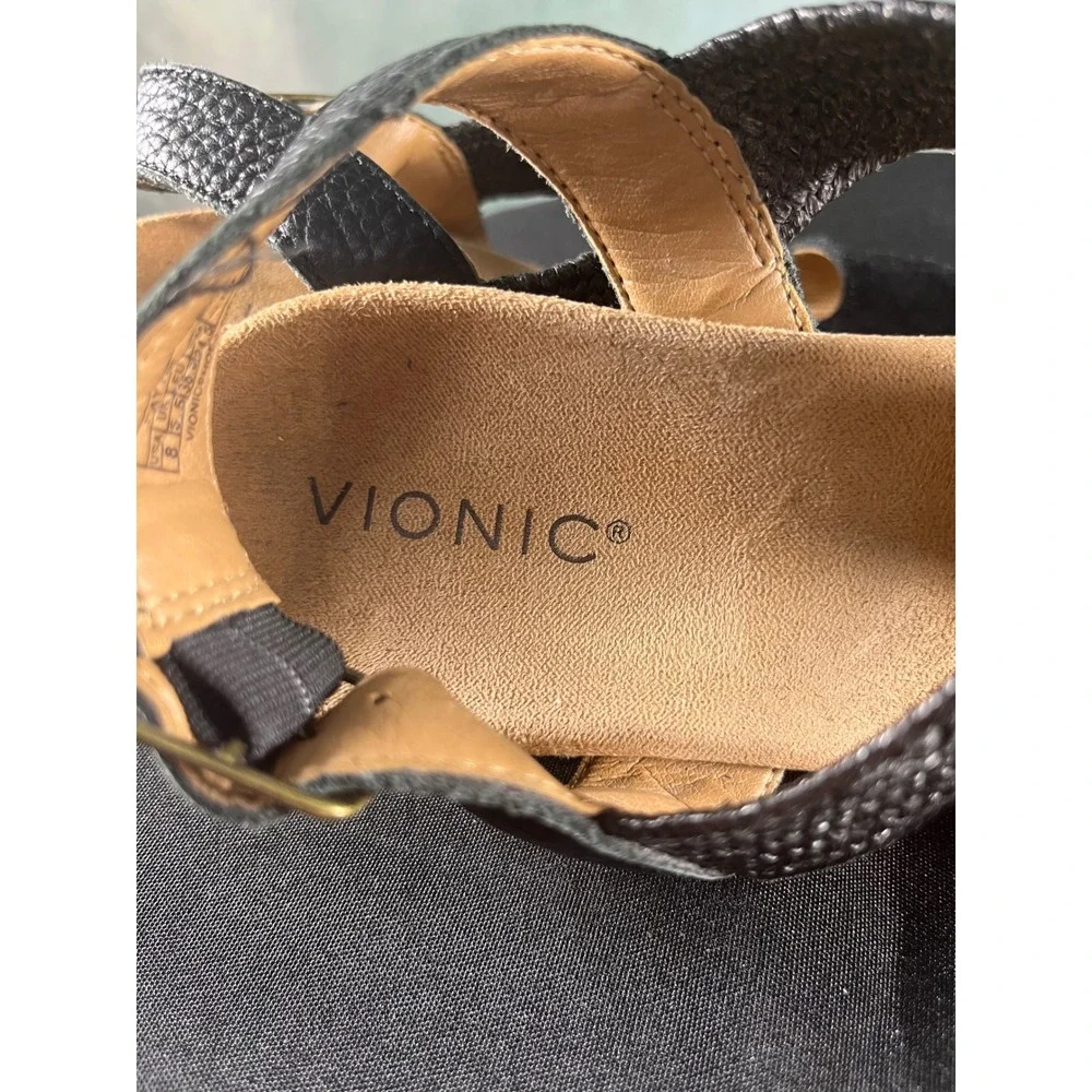 Vionic Kaytie Black Suede Leather Cork Wedge Slingback Sandals‎ Womens 8